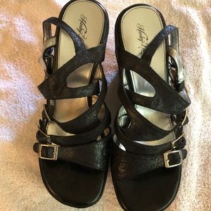 Harley Davidson Black leather Wedge / sandals
